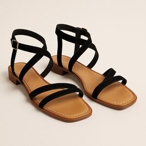 Colin Stuart Black Suede Lace Up Strappy Sandals Square Toe Size 8